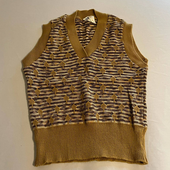 VINTAGE Acrylic brown sweater vest M - Picture 8 of 8